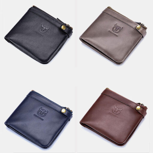 Bullcaptain Men Genuine Leather RFID Blocking 8 Card Holder Zipper Wallet 1 - Image 5