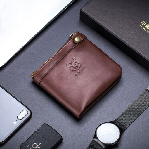 Bullcaptain Men Genuine Leather RFID Blocking 8 Card Holder Zipper Wallet 1 - Image 4
