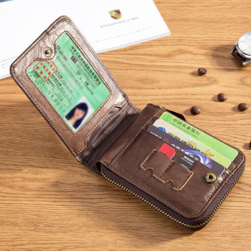 Bullcaptain Zip Around Wallet RFID Blocking Secure Leather Card Holder Wallet for Men - Image 11
