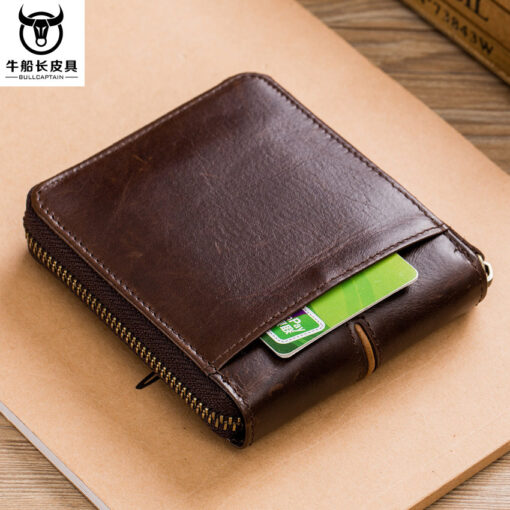 Bullcaptain Men Retro Minimalist RFID Cowhide 13 Card Slots Short Zipper Wallet - Image 15