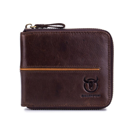 Bullcaptain Men Retro Minimalist RFID Cowhide 13 Card Slots Short Zipper Wallet - Image 17
