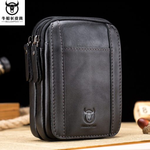Bull Captain Men Waist packs Genuine Leather Cell Phone belt Waist Bag - Image 2