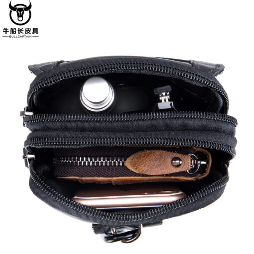 Bull Captain Men Waist packs Genuine Leather Cell Phone belt Waist Bag - Image 10