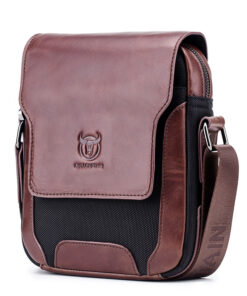 Bullcaptain Men Genuine Leather Bag Patchwork Cowhide Crossbody Bag