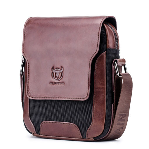 Bullcaptain Men Genuine Leather Bag Patchwork Cowhide Crossbody Bag