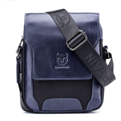 Bullcaptain Men Genuine Leather Bag Patchwork Cowhide Crossbody Bag - Image 6