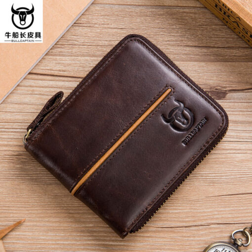 Bullcaptain Men Retro Minimalist RFID Cowhide 13 Card Slots Short Zipper Wallet - Image 18