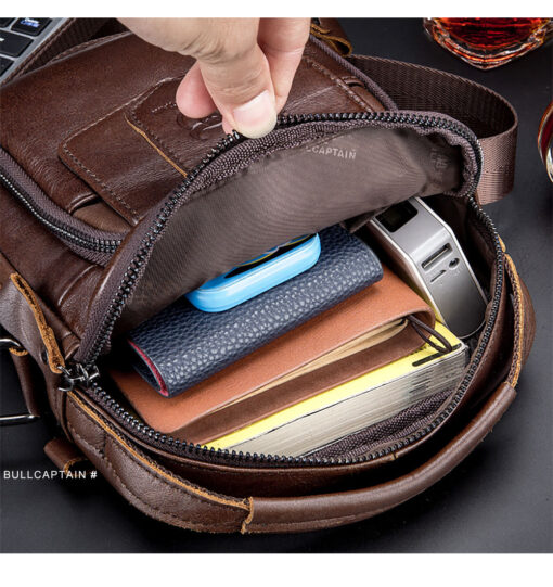 BULLCAPTAIN Genuine Leather Messenger Bag Small Crossbody Bag Handbag - Image 6