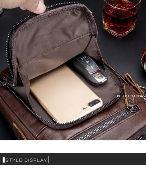 BULLCAPTAIN Genuine Leather Messenger Bag Small Crossbody Bag Handbag - Image 7