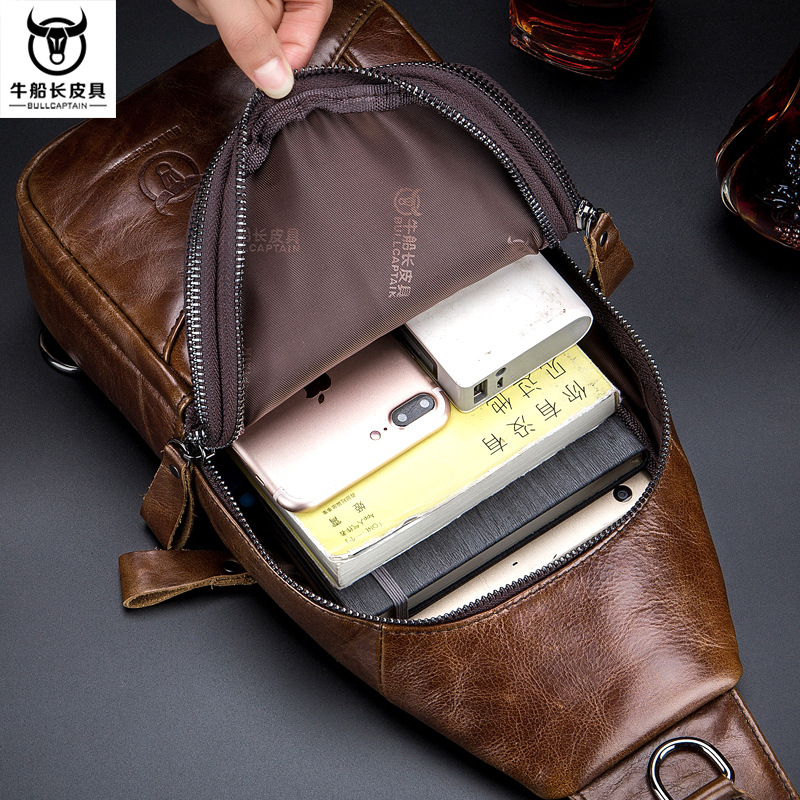 Bullcaptain Genuine Leather Business Casual Chest Bag Crossbody Bag ...