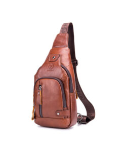 Bull Captain Leather Men Sling Bags Travel Crossbody Chest Bag Hiking
