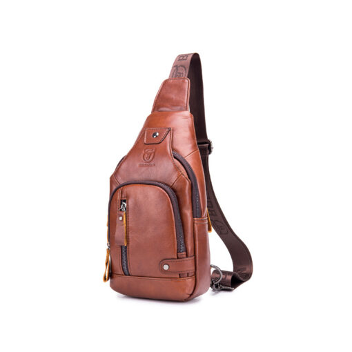 Bull Captain Leather Men Sling Bags Travel Crossbody Chest Bag Hiking