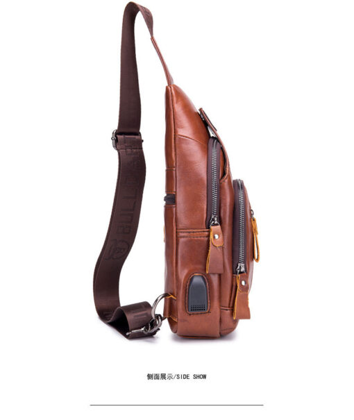 Bull Captain Leather Men Sling Bags Travel Crossbody Chest Bag Hiking - Image 2
