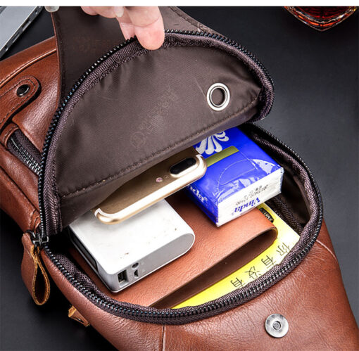 Bull Captain Leather Men Sling Bags Travel Crossbody Chest Bag Hiking - Image 3