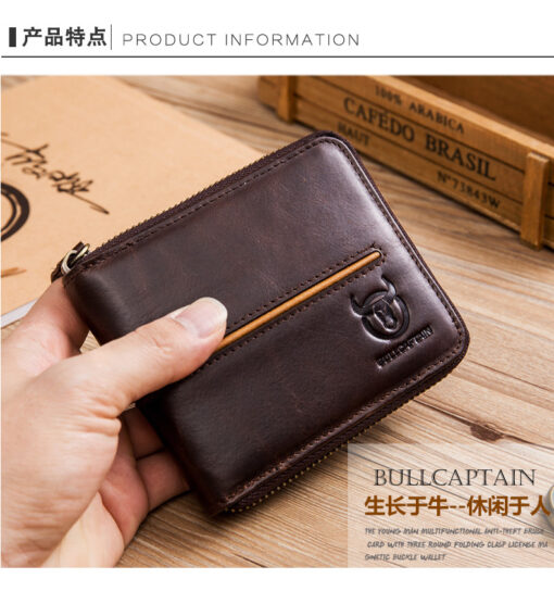 Bullcaptain Men Retro Minimalist RFID Cowhide 13 Card Slots Short Zipper Wallet - Image 19
