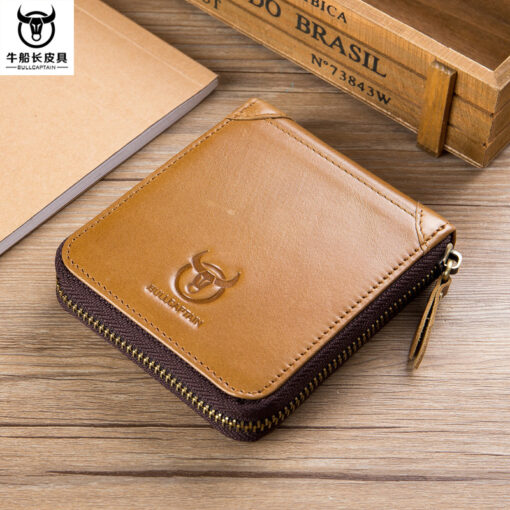 Bullcaptain Men Retro Minimalist Fashion Cowhide 12 Card Slots Short Zipper Wallet - Image 2