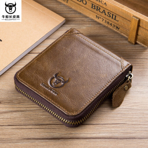 Bullcaptain Men Retro Minimalist Fashion Cowhide 12 Card Slots Short Zipper Wallet - Image 14