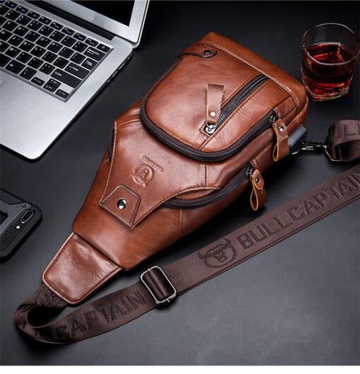 Bull Captain Leather Men Sling Bags Travel Crossbody Chest Bag Hiking - Image 5