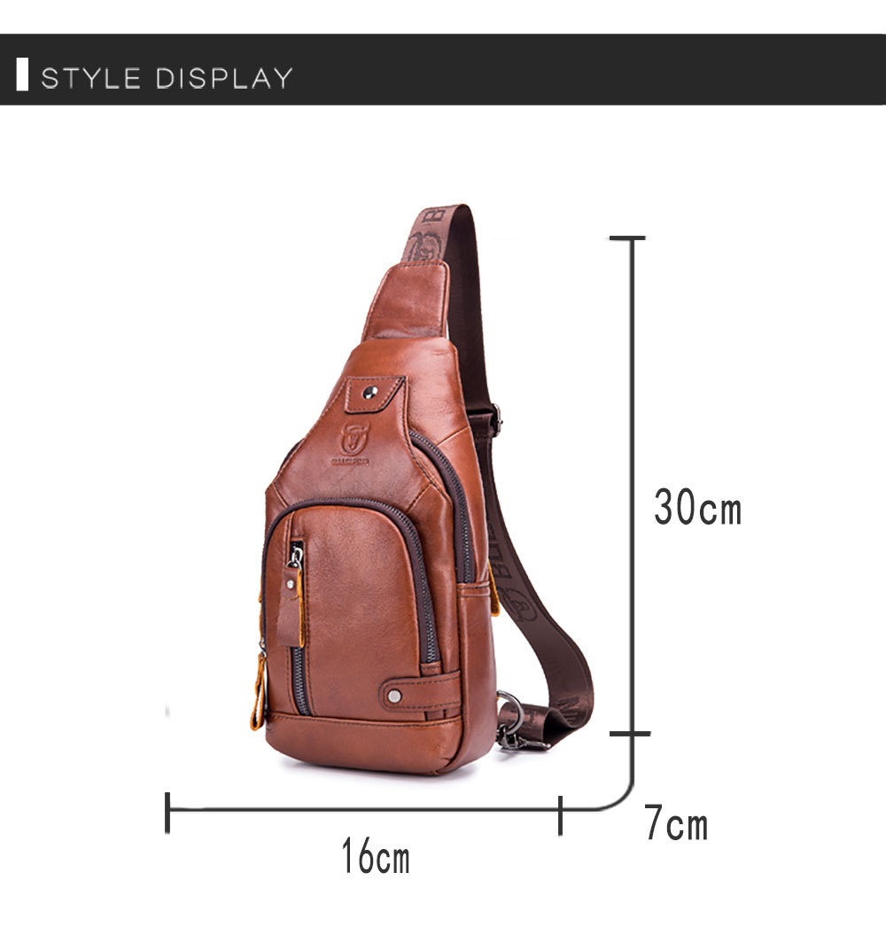 Bull Captain Leather Men Sling Bags Travel Crossbody Chest Bag Hiking ...