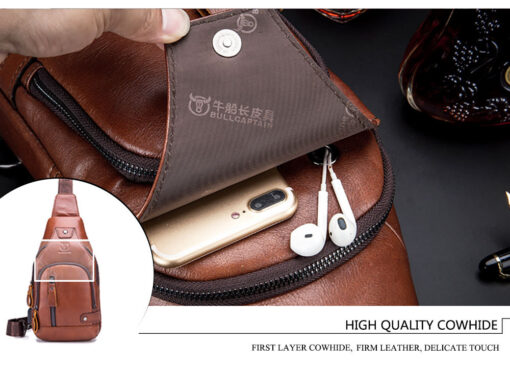 Bull Captain Leather Men Sling Bags Travel Crossbody Chest Bag Hiking - Image 7