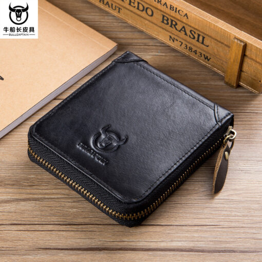 Bullcaptain Men Retro Minimalist Fashion Cowhide 12 Card Slots Short Zipper Wallet - Image 13