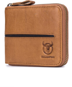 Bullcaptain Men Retro Minimalist RFID Cowhide 13 Card Slots Short Zipper Wallet