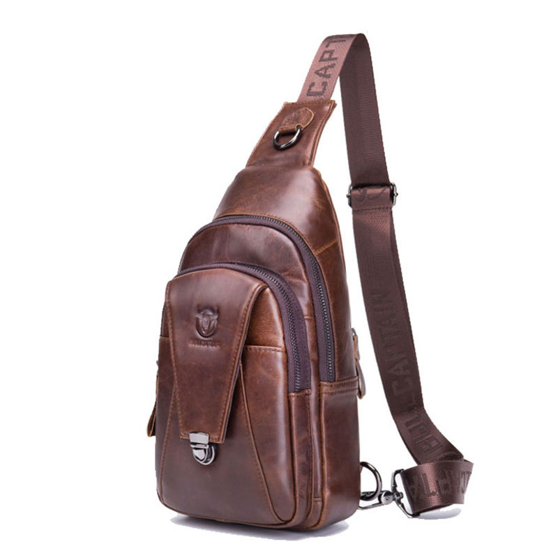 Bullcaptain Genuine Leather Bag Vintage Sling Bag Chest Bag for Men ...