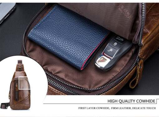 Bullcaptain Genuine Leather Business Casual Chest Bag Crossbody Bag - Image 6