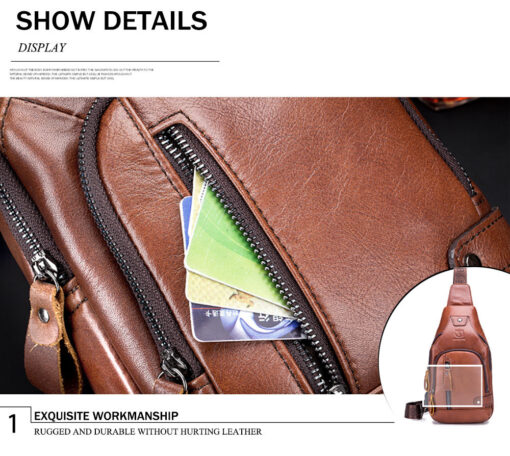 Bull Captain Leather Men Sling Bags Travel Crossbody Chest Bag Hiking - Image 8