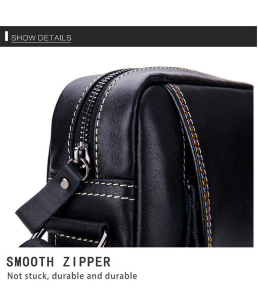 Genuine Leather Men Small Shoulder Messenger Bag Zipper Bull Captain - Image 4