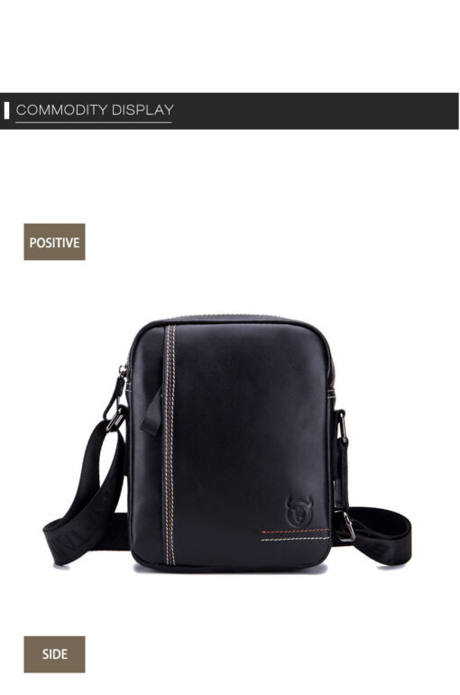 Genuine Leather Men Small Shoulder Messenger Bag Zipper Bull Captain - Image 6