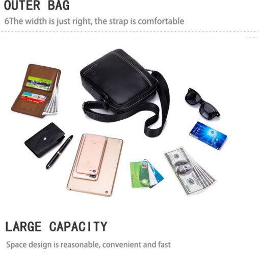 Genuine Leather Men Small Shoulder Messenger Bag Zipper Bull Captain - Image 7