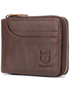 Bullcaptain Zip Around Wallet RFID Blocking Secure Leather Card Holder Wallet for Men