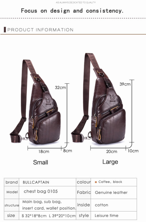 Bull Captain Men Shoulder Bag Backpack Leather Casual Cross Body Bag - Image 11