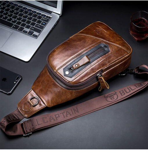 Bullcaptain Genuine Leather Business Casual Chest Bag Crossbody Bag - Image 7