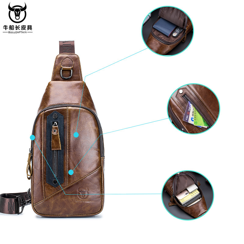 Bullcaptain Genuine Leather Business Casual Chest Bag Crossbody Bag ...