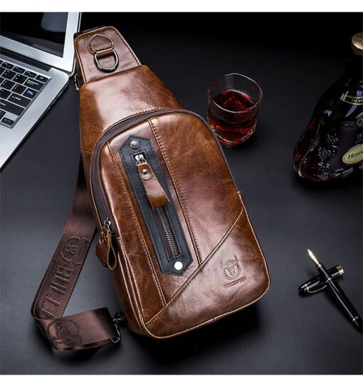 Bullcaptain Genuine Leather Business Casual Chest Bag Crossbody Bag - Image 9