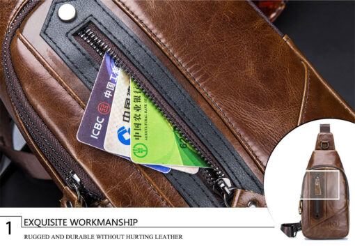 Bullcaptain Genuine Leather Business Casual Chest Bag Crossbody Bag - Image 10