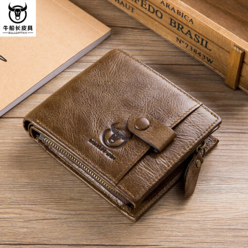 Bullcaptain Men Cowhide Retro 10 Card Photo Slots Zipper Coin Bag Long Purse Short Wallet QB038 side - Image 2