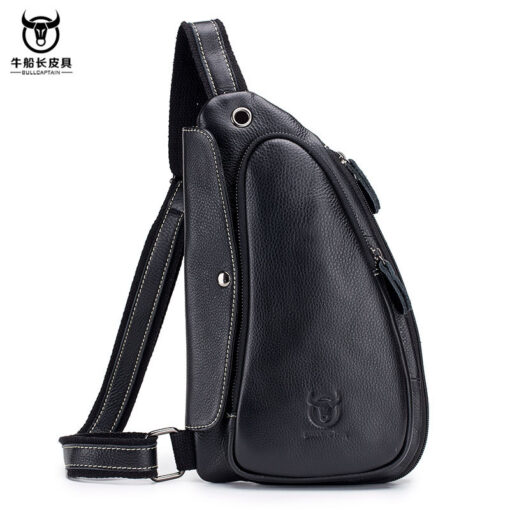 BULLCAPTAIN Leather Men Sling Chest Bag Travel Crossbody Backpack - Image 2