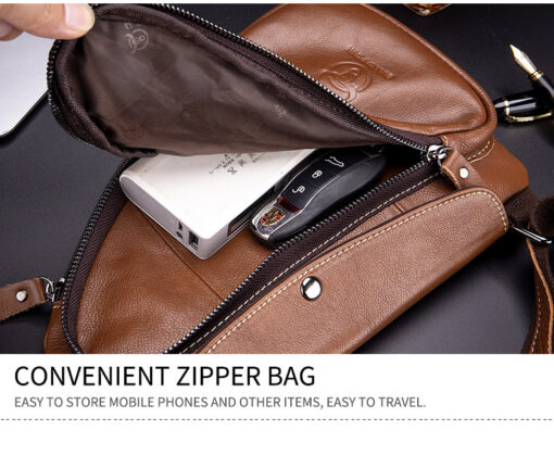 BULLCAPTAIN Leather Men Sling Chest Bag Travel Crossbody Backpack - Image 4