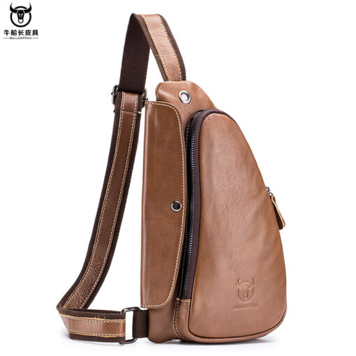 BULLCAPTAIN Leather Men Sling Chest Bag Travel Crossbody Backpack - Image 5
