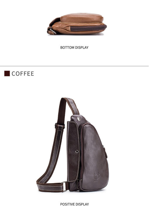 BULLCAPTAIN Leather Men Sling Chest Bag Travel Crossbody Backpack - Image 7