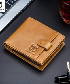 Bullcaptain Men Cowhide Retro 10 Card Photo Slots Zipper Coin Bag Long Purse Short Wallet QB038 side
