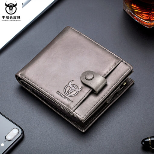 Bullcaptain Men Cowhide Retro 10 Card Photo Slots Zipper Coin Bag Long Purse Short Wallet QB038 side - Image 4