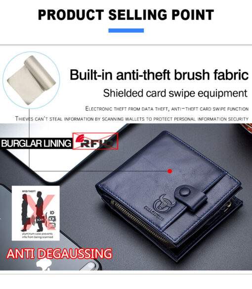 Bullcaptain Men Cowhide Retro 10 Card Photo Slots Zipper Coin Bag Long Purse Short Wallet QB038 side - Image 6