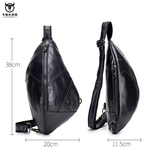 BULLCAPTAIN Leather Men Sling Chest Bag Travel Crossbody Backpack - Image 5