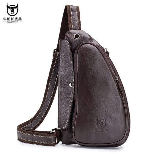 BULLCAPTAIN Leather Men Sling Chest Bag Travel Crossbody Backpack - Image 9