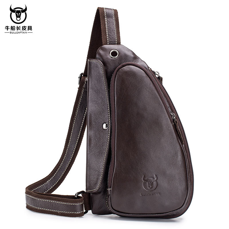 BULLCAPTAIN Leather Men Sling Chest Bag Travel Crossbody Backpack ...