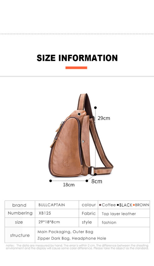 BULLCAPTAIN Leather Men Sling Chest Bag Travel Crossbody Backpack - Image 10